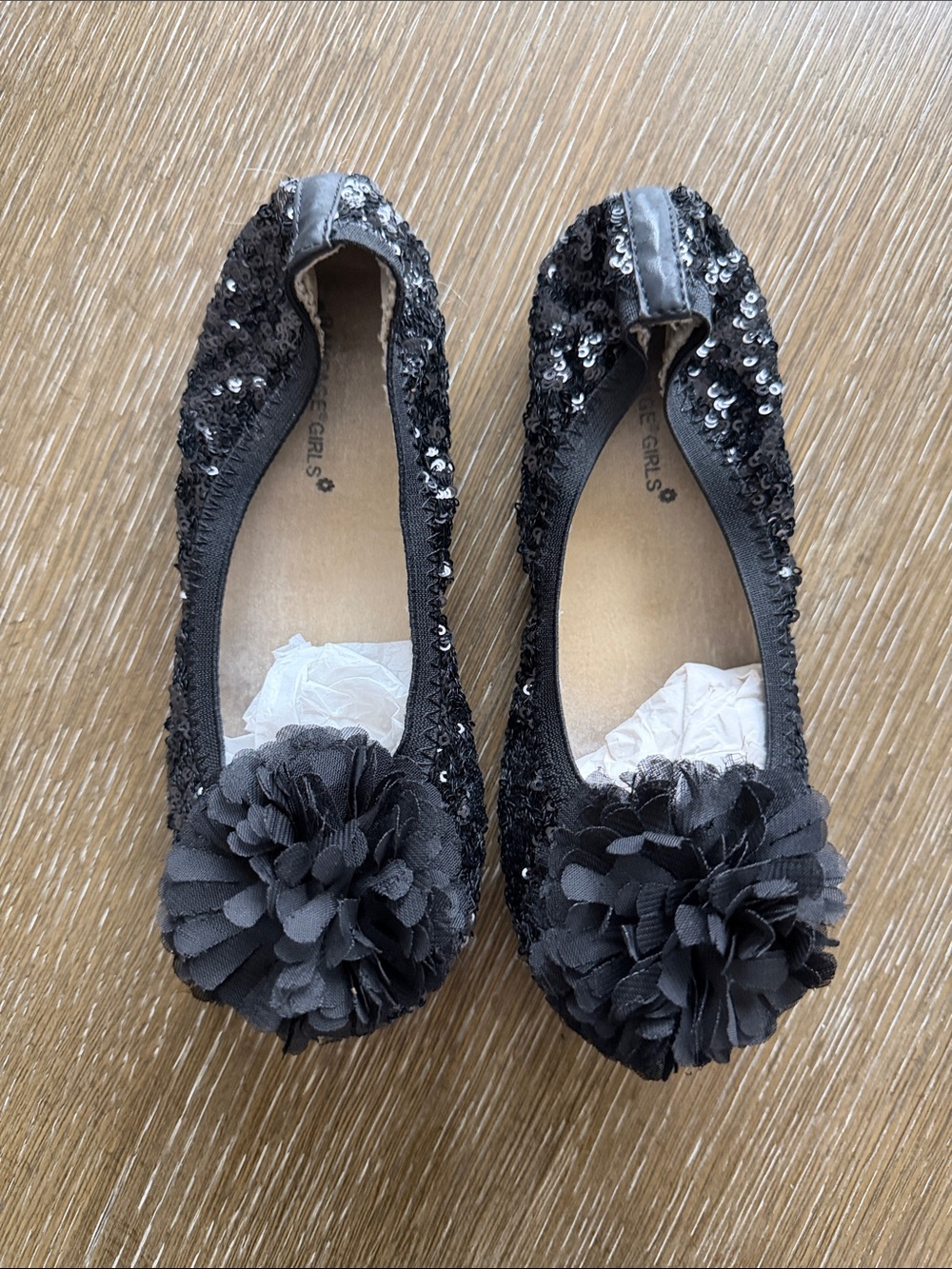 Rampage Girls Black Sequin Flower Flats